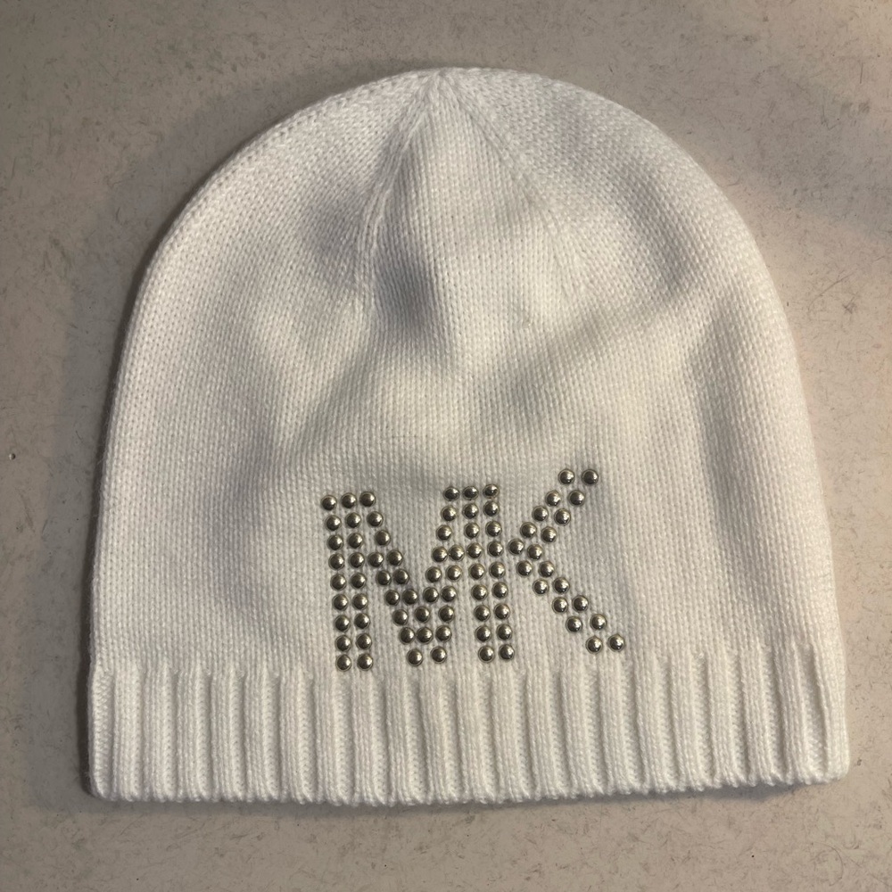 Michael Kors White Beanie with Silver Studs
